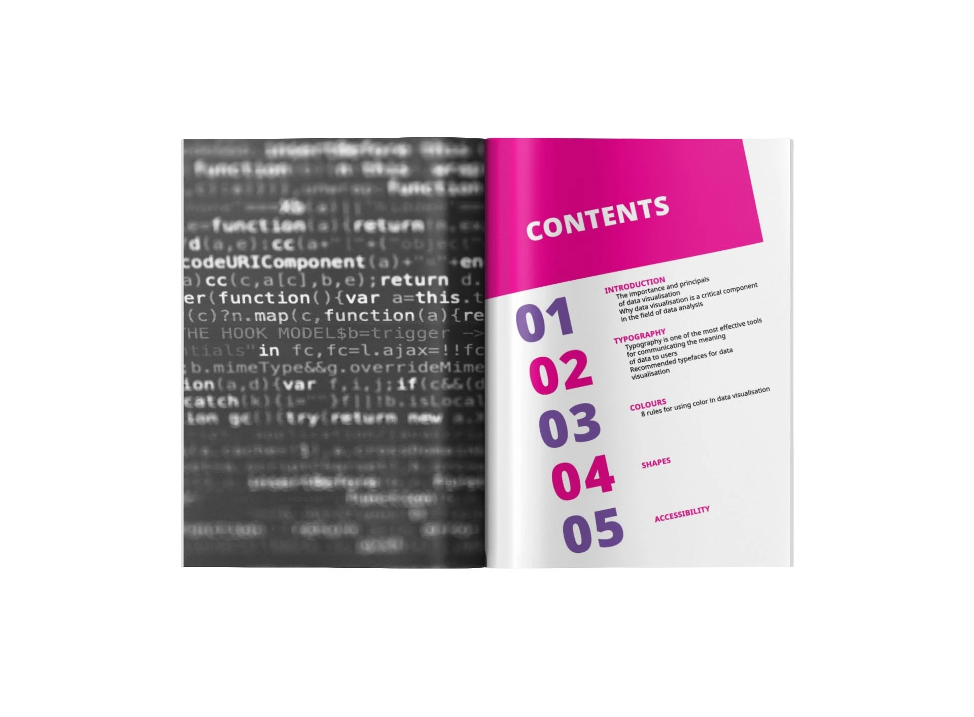 Data visualisation magazine contents spread