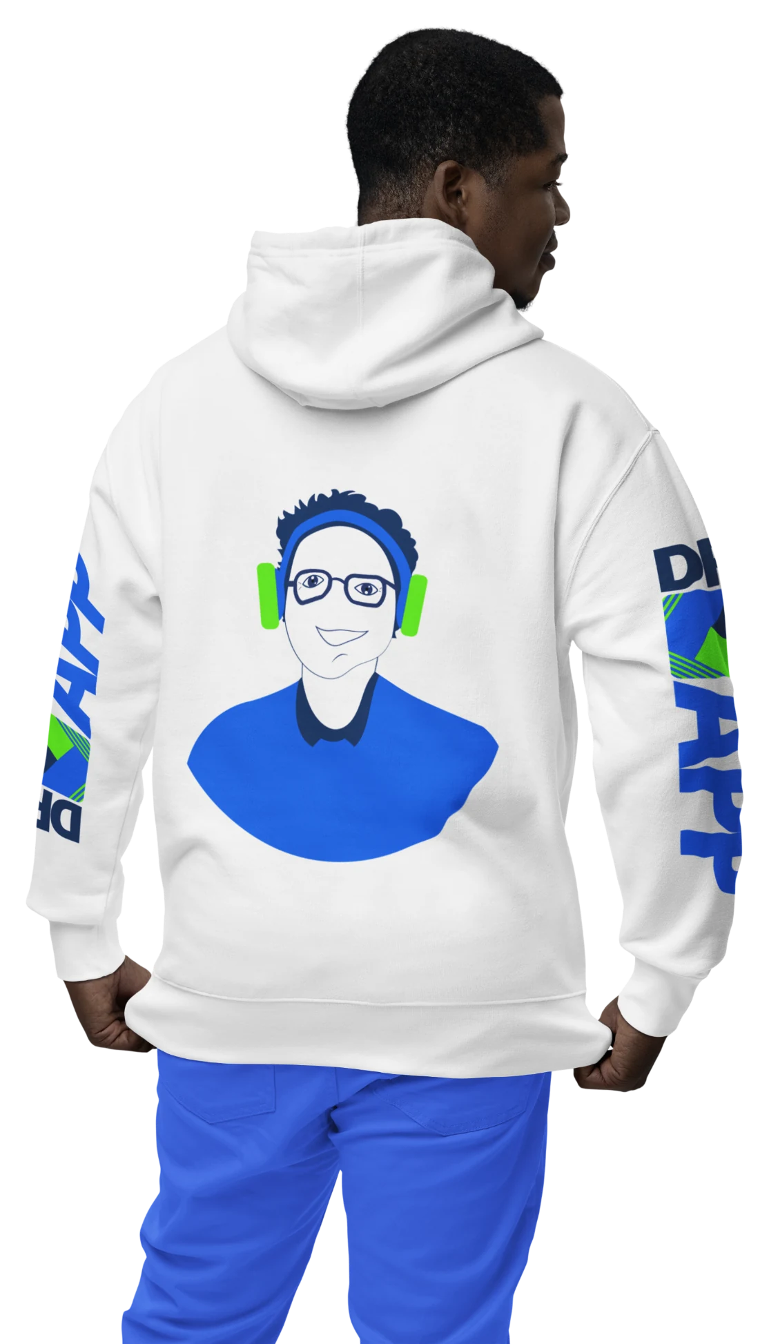 Doctor App branded hoodie with illustrated team portrait