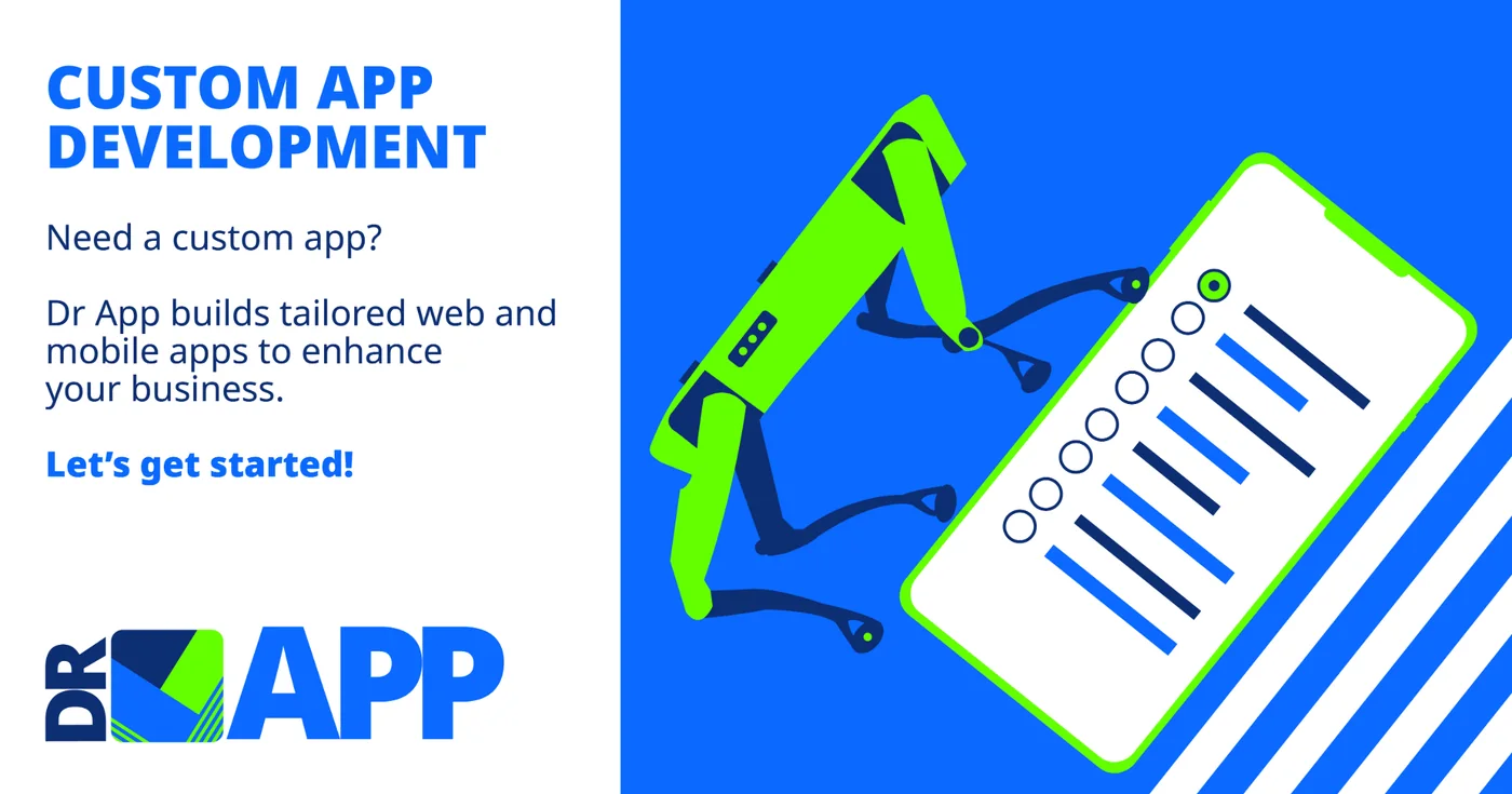 Doctor App social media graphic about custom app development