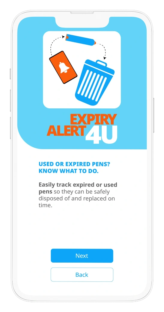 Expire Alert 4U onboarding screen explaining safe disposal