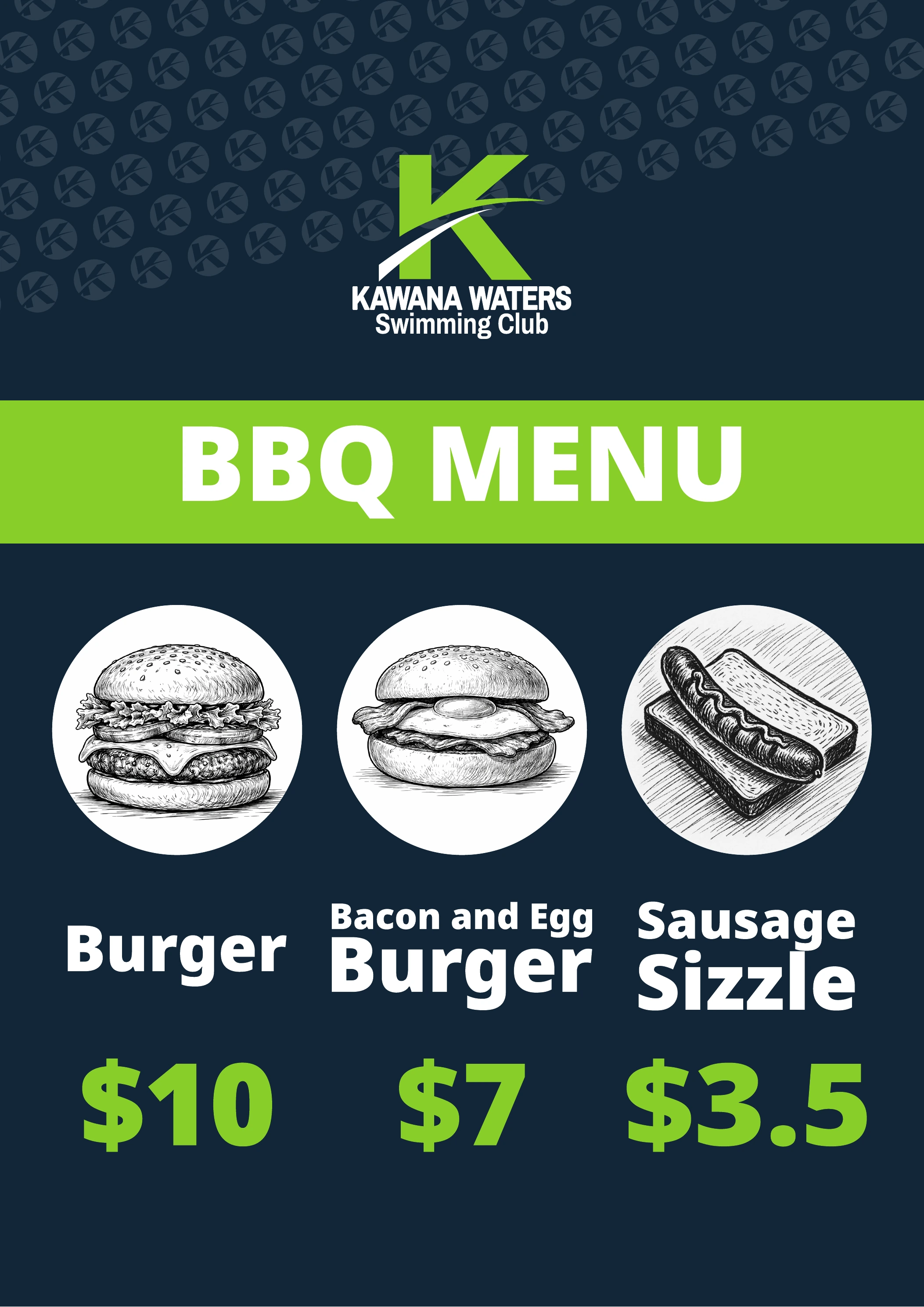 Kawana Waters swimming club BBQ menu