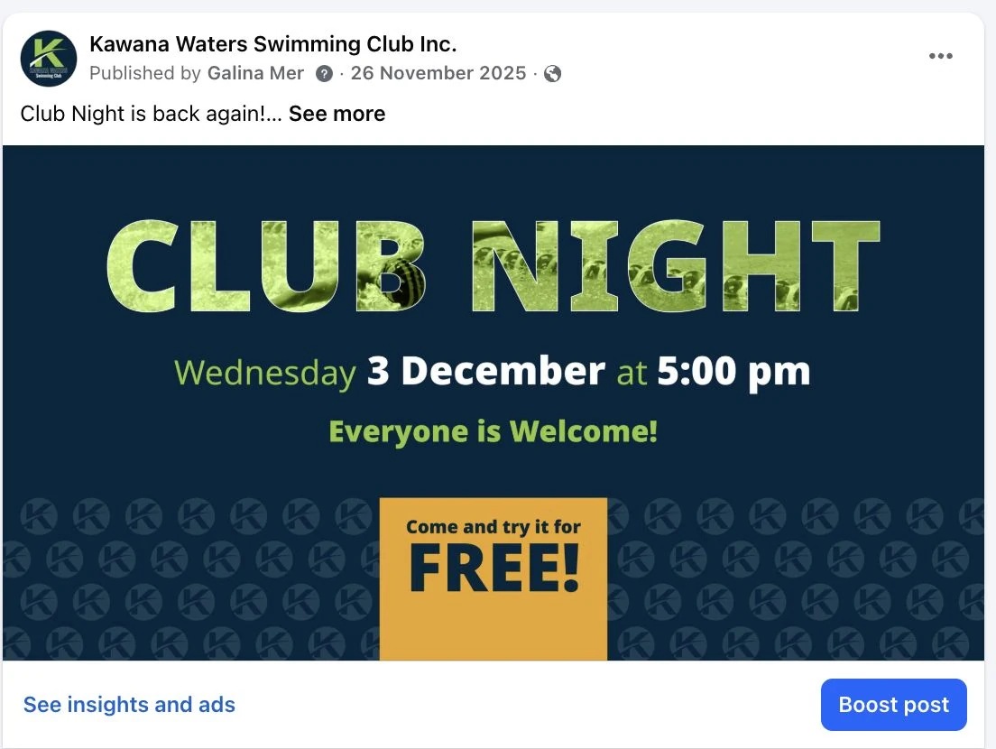 Kawana Waters Club Night social media post