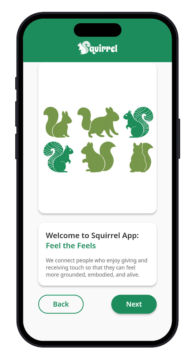 Squirrel social app welcome screen