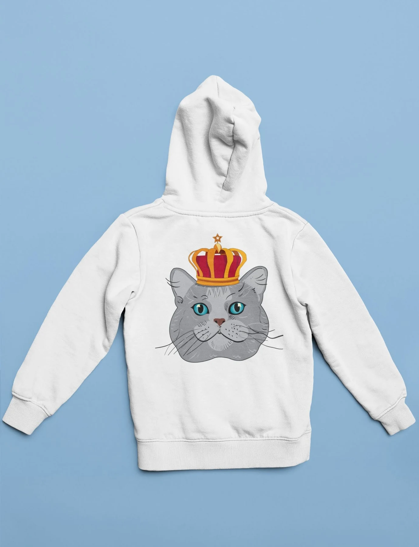King of the Bin crowned cat character applied to a white hoodie